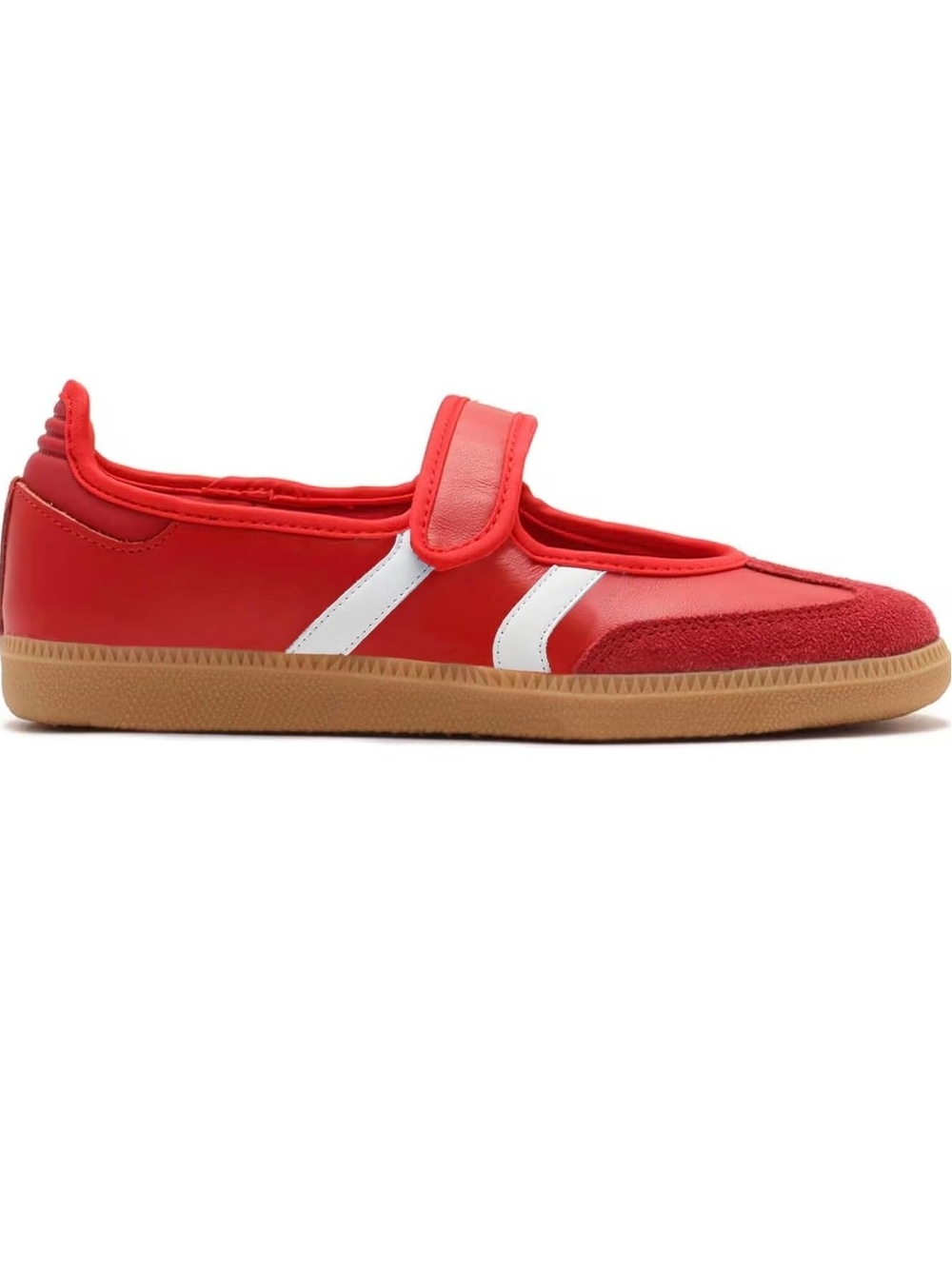 Women's Red Mary Jane Sneaker with White Stripe